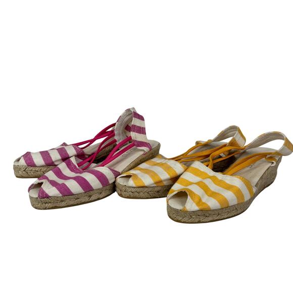 Chicos Jessa Lot of 2 Yellow & Pink Striped Espadrille Wedges Sandals Size 7 - Picture 3 of 12